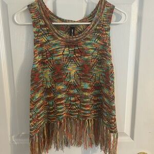 Design Lab Lord & Taylor Colorful Fringe tank top